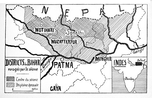 Carte des districts du Bihar ravagés par le séisme.