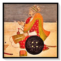Chāran Gordhan Singh on a Terrace at Night ca. 1725.jpg