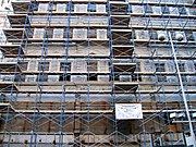 Extensive scaffolding on a building in downtown Cincinnati, Ohio.