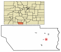 Location of Manassa in Conejos County, Colorado.