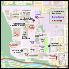 Map of the main campus of Georgetown University.