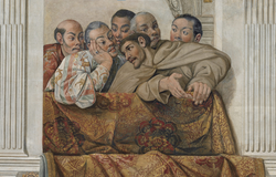 Tato freska je součástí vlysu v Salone dei Corazieri (Velký sál kurfiřtů) v Kvirinálském paláci v Římě. Tento obraz znázorňuje delegaci pod vedením Hasekura Tsunenaga (支倉 常長). Hasekura je zobrazen, jak si opírá hlavu o ruku při diskusi právě s františkánským překladatelem Louisem Sotelem.