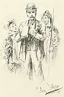 John Jellicoe with a sketchpad in front of two female figures