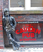 The sculpture of John Lennon outside The Cavern Pub, opposite the Cavern Club, was unveiled on 16 January 1997. Lennon Statue, Liverpool.jpg