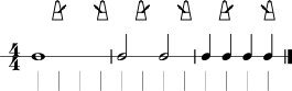 Ligne de rythme simple en 4/4 avec pulsations du métronome sur les temps faibles.