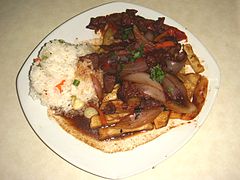 Lomo saltado with fries mixed in