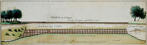 Digue de Chatou, plan, coupe et profil (1763-1765).
