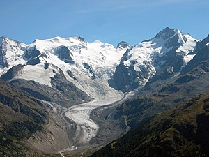 Der Morteratschgletscher mit Bellavista und Piz Bernina