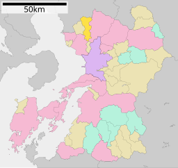 Nagomis läge i Kumamoto prefektur Städer:      Signifikanta städer      Övriga städer Landskommuner:      Köpingar      Byar