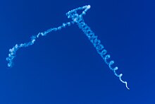 These contrails at an airshow provide evidence regarding the aircraft's flight path as well as the weather conditions. Oameni la BIAS 2014 (14495218155).jpg