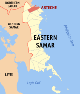 Arteche na Samar Oriental Coordenadas : 12°16'9.91"N, 125°22'16.37"E