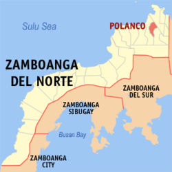 Map of Zamboanga del Norte with Polanco highlighted