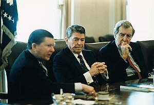 English: President Ronald Reagan receives the ...