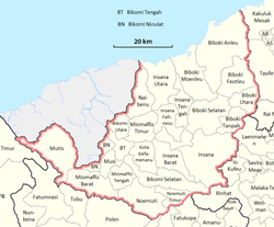 Peta genah kecamatan Biboki Utara ring Timor Tengah Utara