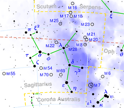 三裂星雲 (M20) の位置