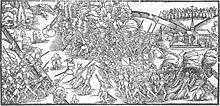 Medieval drawing of warring armies