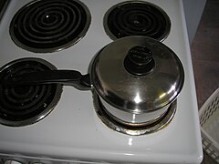 8. Set temperature to lowest setting. Cover saucepan with lid.