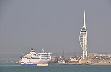 Normandie passing the Spinnaker Tower The Solent , Brittany Ferry leaves Portsmouth Harbour - geograph.org.uk - 2880027.jpg