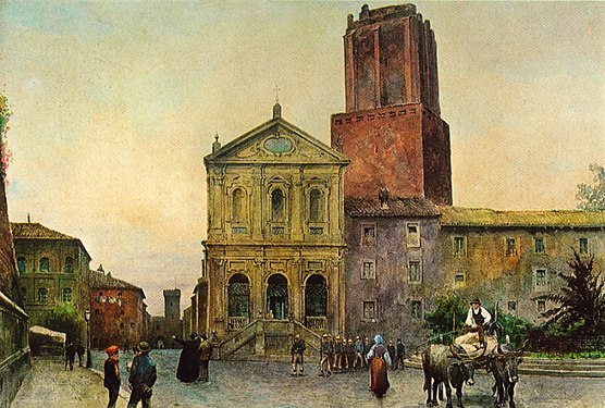 Torre delle Milizie och Santa Caterina da Siena, akvarell utförd av Ettore Roesler Franz.