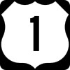A U.S. road shield bearing the number 1