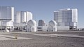 Vue du dôme du VLT Survey Telescope au fond et au milieu du VLT