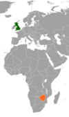 Location map for the United Kingdom and Zimbabwe.