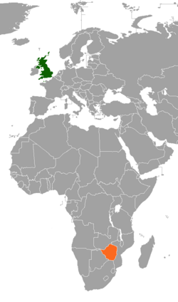 Map indicating locations of UK and Zimbabwe