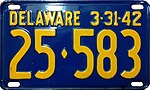 Номерной знак штата Делавэр 1942 года № 25 ♦ 583.jpg