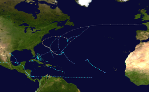 A map of all tropical cyclones during the 1993 Atlantic hurricane season
