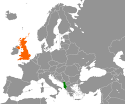 Карта с указанием местоположения Албании и Соединенного Королевства