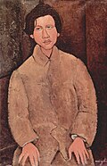 Amedeo Modigliani, Portrait de Chaïm Soutine (1916), huile sur toile (100 × 65 cm), musée d'art moderne de Céret.