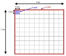 Although there are 10 mm in 1 cm, there are 100 mm in 1 cm . Area conversion - square mm in a square cm.png