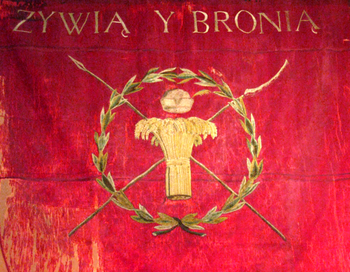 The flag with the motto Żywią y Bronią (They F...