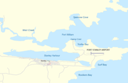 Map showing the Port Stanley area.