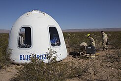 The New Shepard Crew Capsule after a successful sub-orbital space flight. Blue Origin M7.jpg