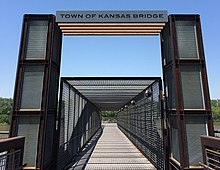 The Town of Kansas Bridge connects pedestrian traffic from the Riverfront Heritage Trail (starting at Berkley Riverfront Park) to River Market. BridgeTownofKansas.jpg