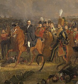 Detail van De Slag bij Waterloo van Jan Willem Pieneman, die Copenhagen naar leven schilderde en zich slecht op zijn gemak bij het paard voelde, dat hem continue strak aanstaarde.[7]