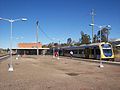 Looking towards station building in centre of platform