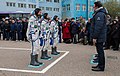 A tripulação na cerimônia de despedida em Baikonur.