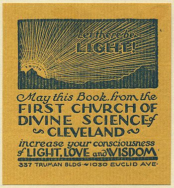 A bookplate from the 1st Church of Divine Science, Cleveland, provisionally dated from the early 20th century