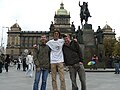 Shirt with Czech Wikipedians in front of the Wenceslas Monument and National Museum, Prague
