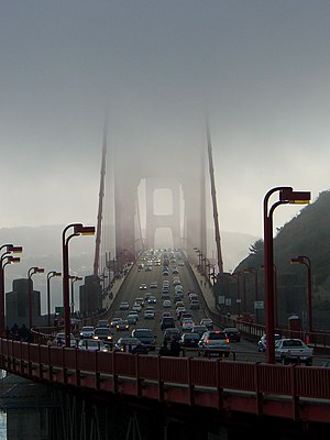 The Golden Gate Bridge on a foggy day