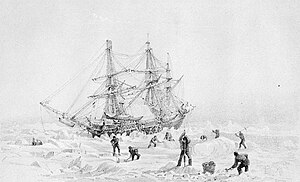 HMS Terror sevřená arktickým ledem