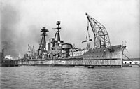 Haruna in the final phases of her construction, with her main guns being attached to the bow turrets