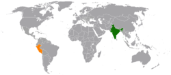 Карта с указанием местоположения Индии и Перу