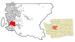 Location of Kent, Washington in King County