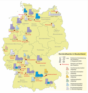Map shows nuclear power plants in Germany