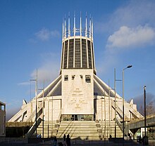 The south elevation and main entrance to the Cathedral Liverpool Metropolitan Cathedral.jpg