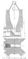 Four à chauffe latérale utilisé en 1860 pour le grillage du minerai de zinc. La production des fumées oxydantes se fait à côté de la cuve.