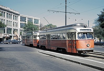 A Boston College-bound (future B Branch) train at Packards Corner in 1965